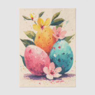 Colorful watercolor Flowers and Easter Eggs Tissue Paper