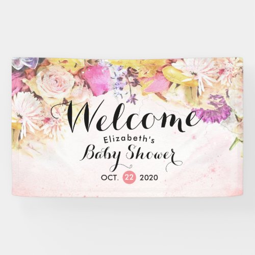 Colorful Watercolor Flowers Baby Shower Welcome Banner