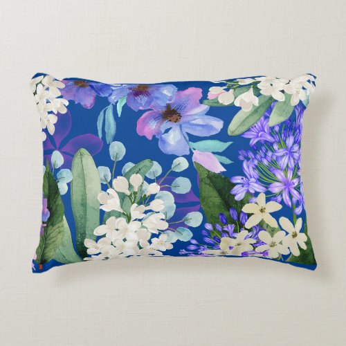 Colorful watercolor flowers blue Botanical Accent Pillow