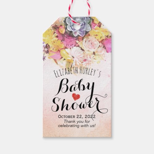 Colorful Watercolor Flowers Botanical Baby Shower Gift Tags