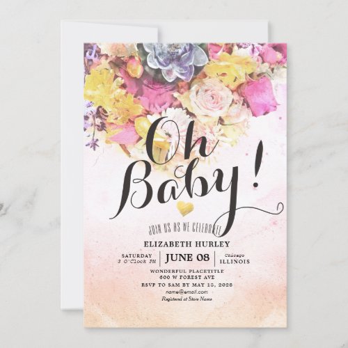 Colorful Watercolor Flowers Botanical Baby Shower Invitation