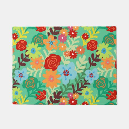 Colorful Watercolor Flowers Fine Floral Doormat