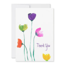 Colorful Watercolor Flowers Flat Thank You Card