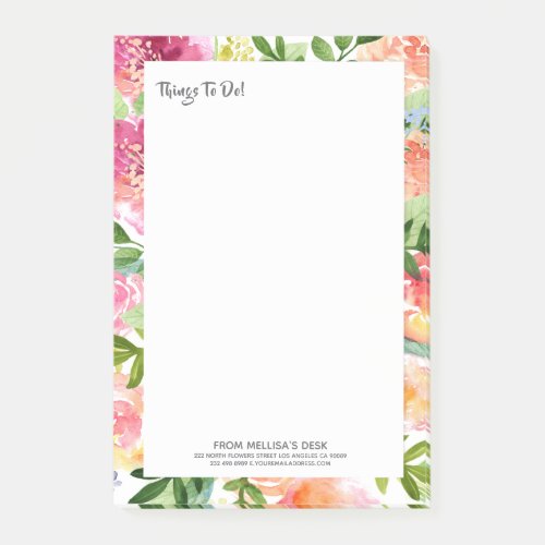 Colorful Watercolor Flowers Frame Post_it Notes