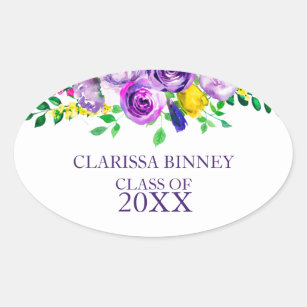 Colorful Watercolor flowers- Graduations Oval Sticker