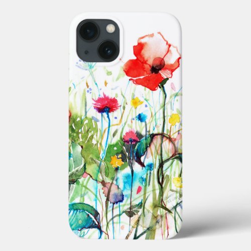 Colorful Watercolor Flowers Illustration iPhone 13 Case