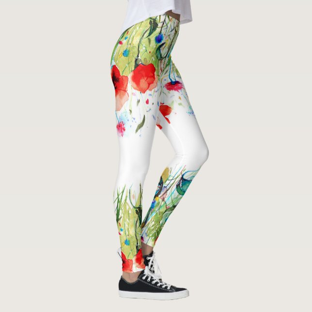 Colorful Watercolor Flowers Leggings (Right)