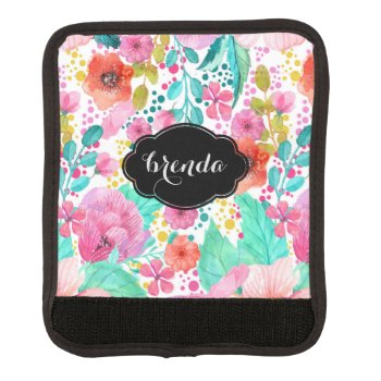 Colorful Watercolor Flowers Pattern Luggage Handle Wrap by artOnWear at Zazzle