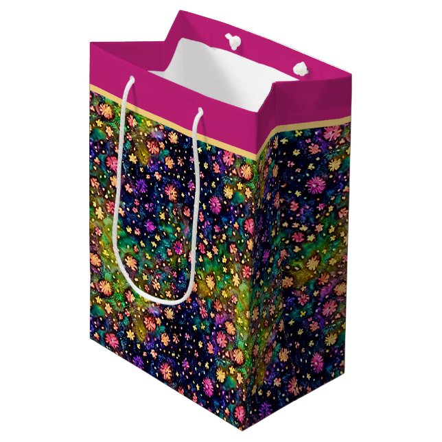 Colorful watercolor flowers pattern  medium gift bag (Front Angled)
