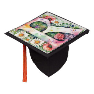 Colorful Watercolor Flowers Personalized Monogram Graduation Cap Topper