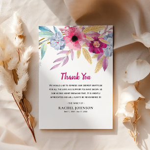 Colorful Watercolor Flowers Sympathy Thank You Card