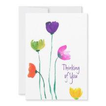 Colorful Watercolor Flowers Thinking of You Card