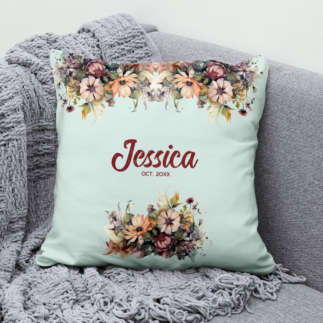 Colorful Watercolor Flowers Throw Pillow (Creator Uploaded)