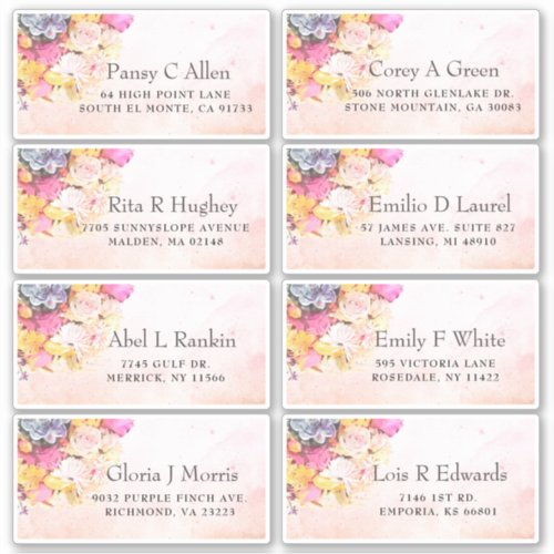 Colorful Watercolor Flowers Wedding Guest Address Sticker