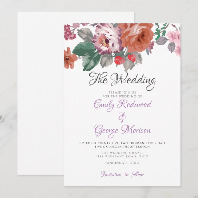 Colorful Watercolor Flowers Wedding Invitation (Front/Back)