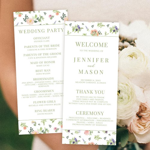 Colorful watercolor flowers wedding program cards