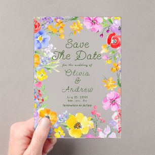Colorful Watercolor Flowers Wedding Save the Date