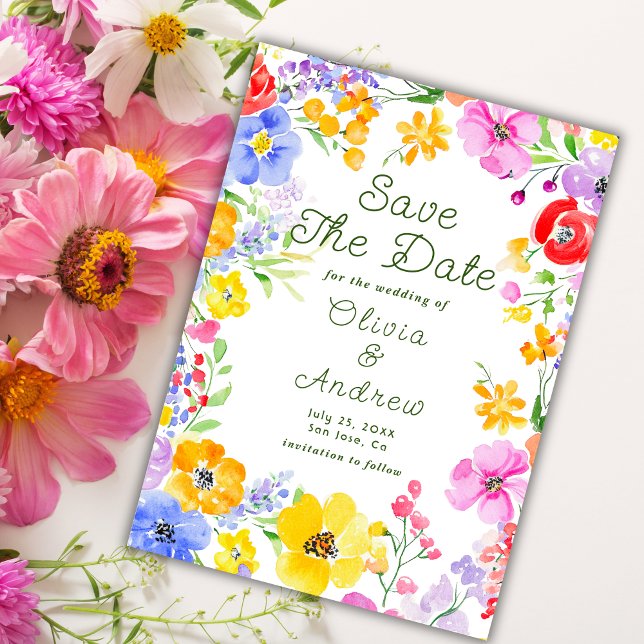 Colorful Watercolor Flowers Wedding Save the Date (Creator Uploaded)
