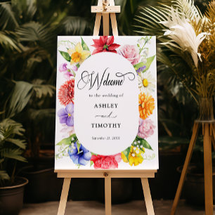 Colorful Watercolor Flowers Wedding Welcome Foam Board