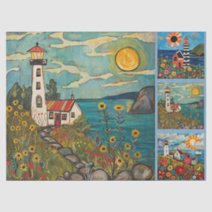 Colorful Watercolor Folk Art Light Houses  Tissue Paper
