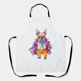 Colorful watercolor French bulldog. Frenchie Apron