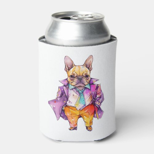 Colorful watercolor French bulldog Frenchie    Can Cooler