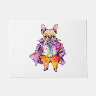 Colorful watercolor French bulldog. Frenchie Doormat
