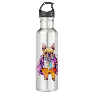 Colorful watercolor French bulldog. Frenchie    Stainless Steel Water Bottle