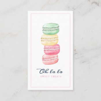 Colorful Watercolor French Macaron Bakery & Sweets Business Card by moodthology at Zazzle