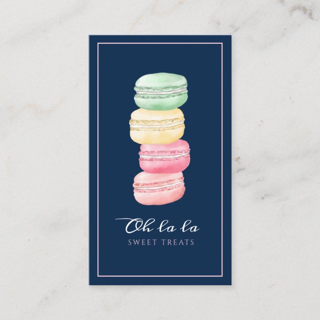 Colorful Watercolor French Macaron Bakery & Sweets Business Card (Front)