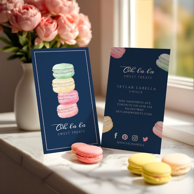 Colorful Watercolor French Macaron Bakery & Sweets Business Card (Colorful Watercolor French Macaron Bakery & Sweets Business Card)