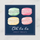 Colorful Watercolor French Macaron Bakery & Sweets Square Business Card (Front)