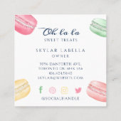 Colorful Watercolor French Macaron Bakery & Sweets Square Business Card (Back)