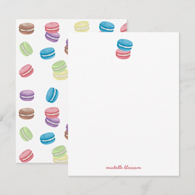 Colorful Watercolor French Macarons  Note Card (Front/Back)