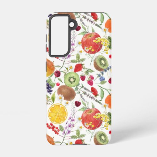 Colorful Watercolor Fruit and Herb Pattern Samsung Galaxy S21 Case