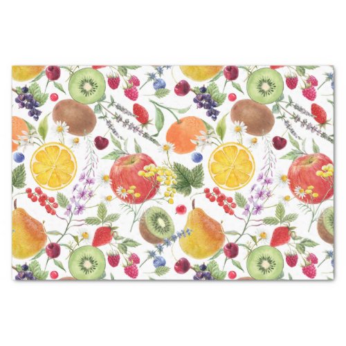 Colorful Watercolor Fruit and Herb Pattern Tissue Paper
