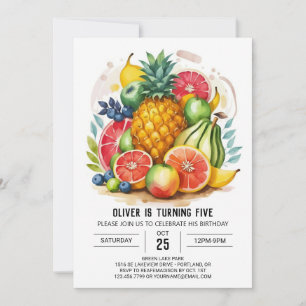 Colorful Watercolor Fruits Birthday Invitation