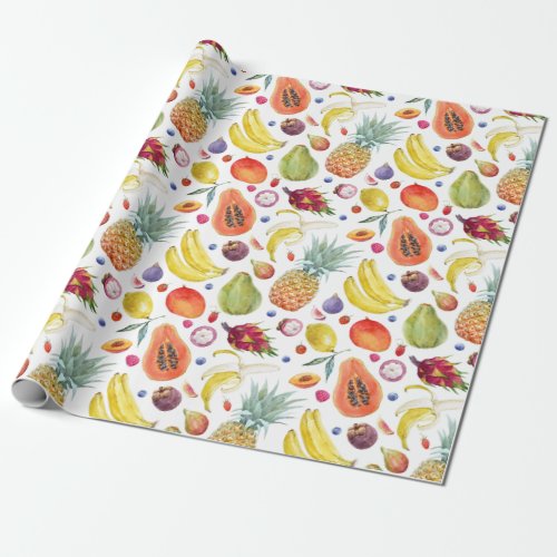 Colorful Watercolor Fruits Pattern Wrapping Paper