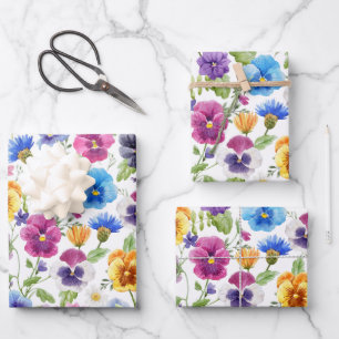 Colorful Watercolor Garden Flowers Wrapping Paper Sheets