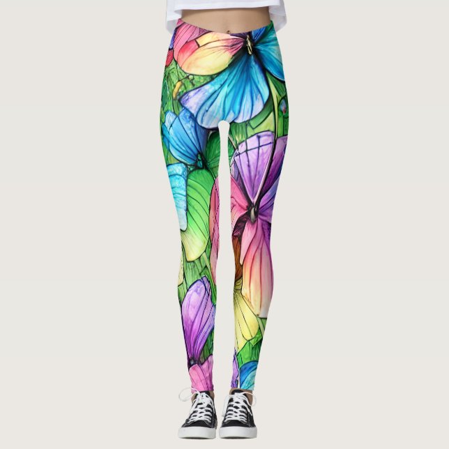 Colorful Watercolor Garden Leggings (Front)
