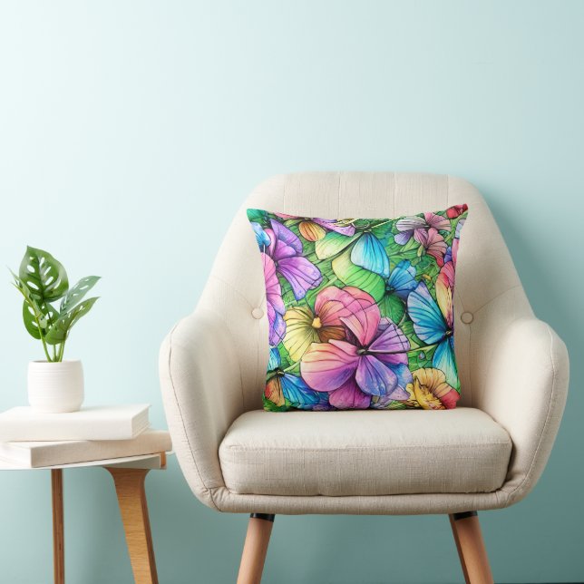 Colorful Watercolor Garden Throw Pillow (Chair)