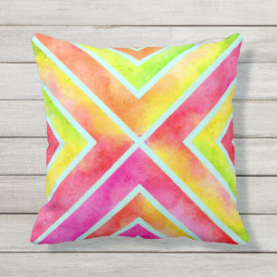 Colorful watercolor geometric chevron stripes outdoor pillow