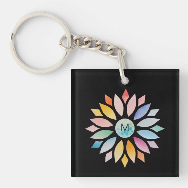 Colorful Watercolor Geometric Flower Shape  Keychain (Front)