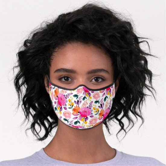 Colorful watercolor girly floral modern pattern premium face mask