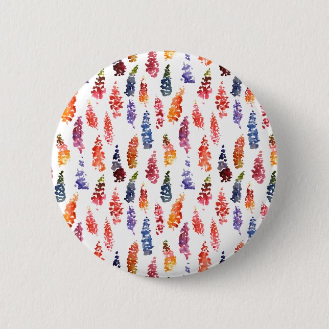Colorful Watercolor girly lupine flowers pattern Pinback Button (Front)