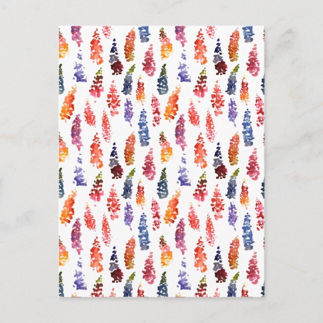 Colorful Watercolor girly lupine flowers pattern Postcard (Front)