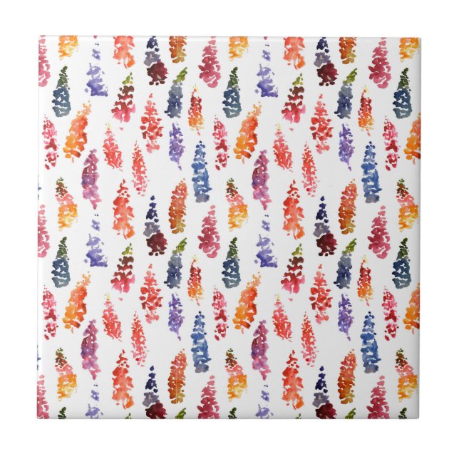 Colorful Watercolor girly lupine flowers pattern Tile (Front)