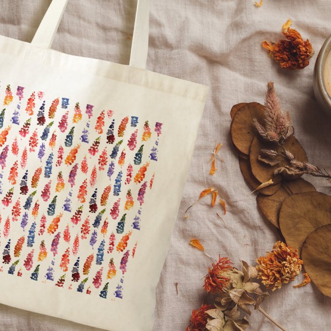 Colorful Watercolor girly lupine flowers pattern Tote Bag (Creator Uploaded)