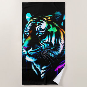 Colorful Watercolor Glow Tiger Beach Towel
