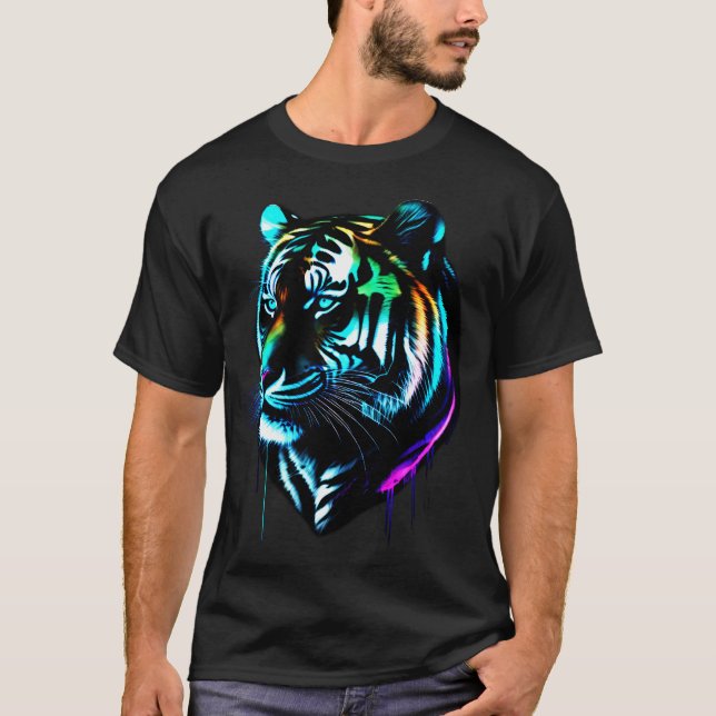 Colorful Watercolor Glow Tiger T-Shirt (Front)